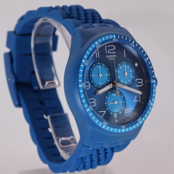 Swiss Limited Rare Swatch Chronograph Plastic Susn415 Triple Blu New 42MM Blue - Picture 4 of 10